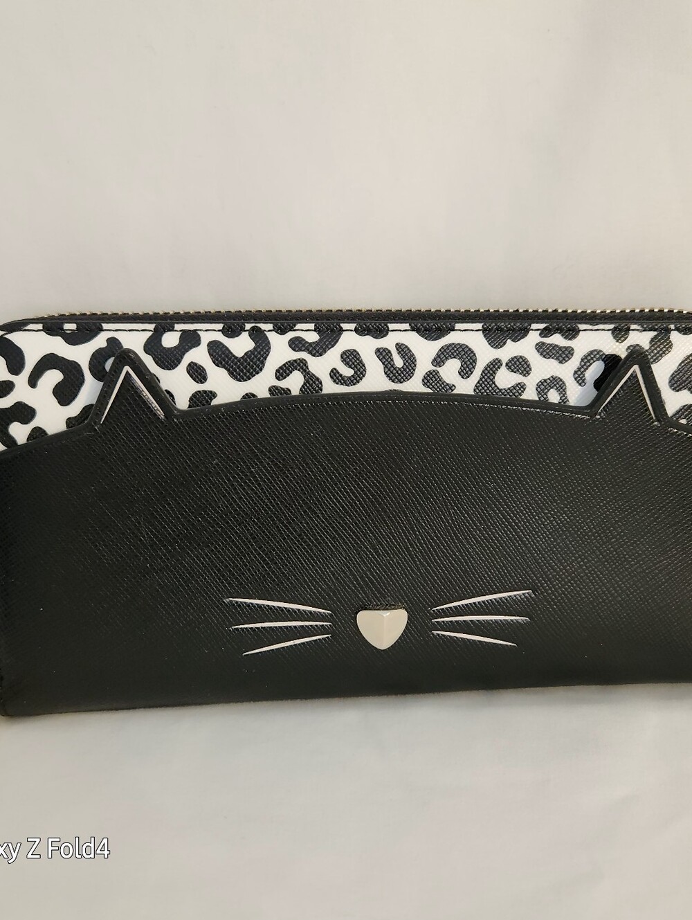 Black Cat Zip Wallet with Leopard Print Accent KATE SPADE